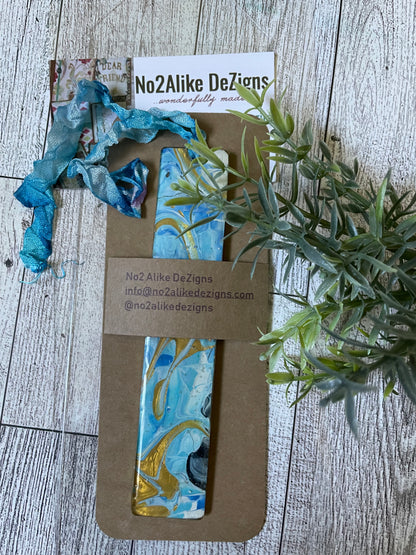 Swirls of Blues n’ Gold Bookmark