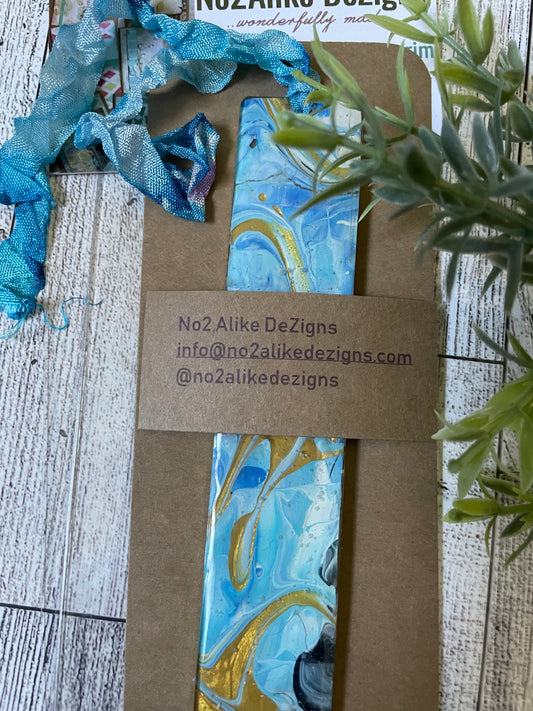 Swirls of Blues n’ Gold Bookmark