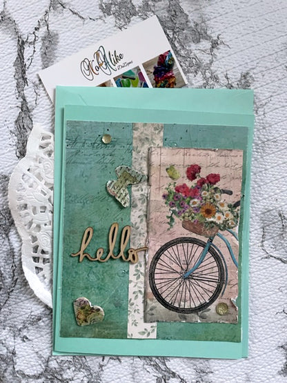 Hello Flowers On Bike Greeting Card