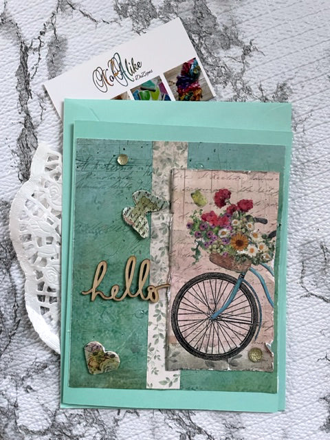 Hello Flowers On Bike Greeting Card