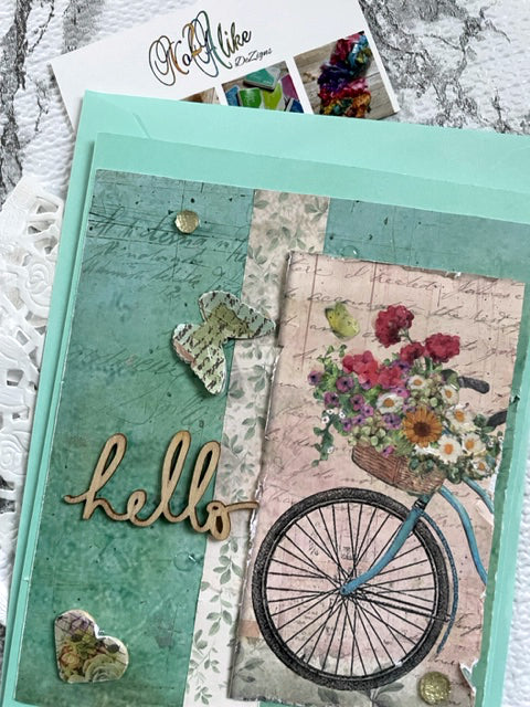 Hello Flowers On Bike Greeting Card