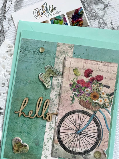 Hello Flowers On Bike Greeting Card