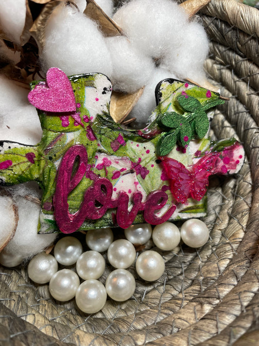 Love in Pink Mixed Media Puzzle Magnet