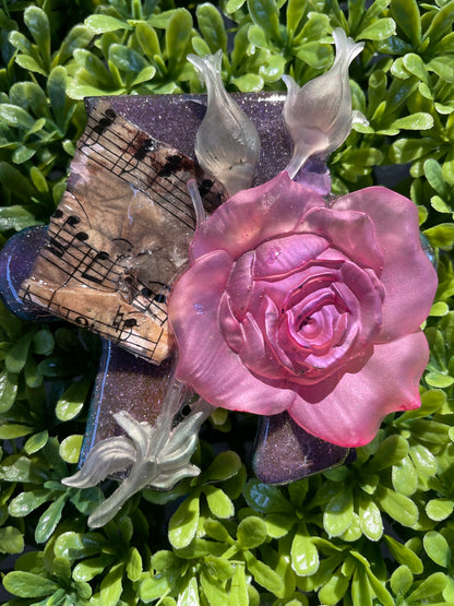 Pink Rose Mixed Media Wood Puzzle Magnet