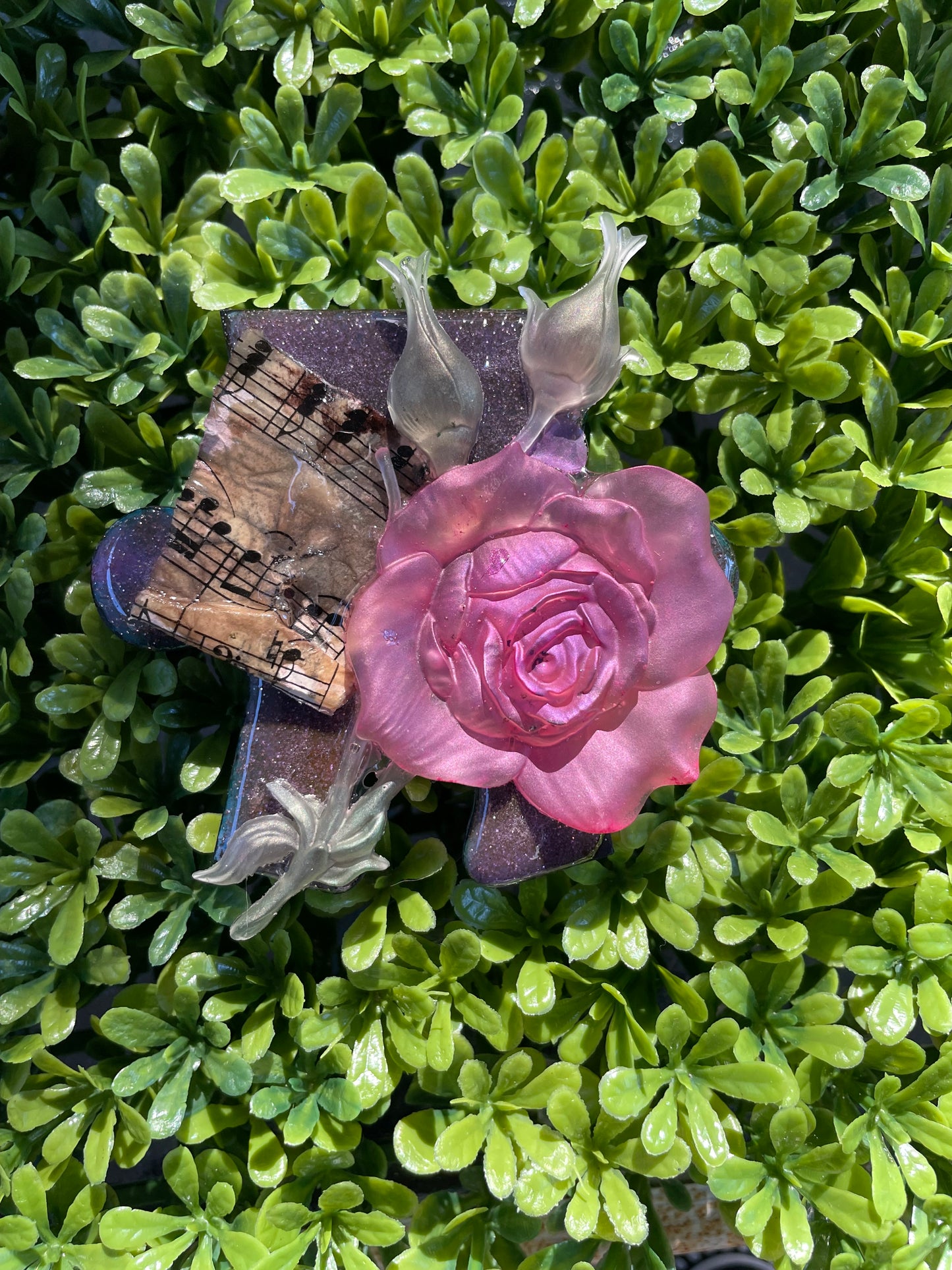 Pink Rose Mixed Media Wood Puzzle Magnet