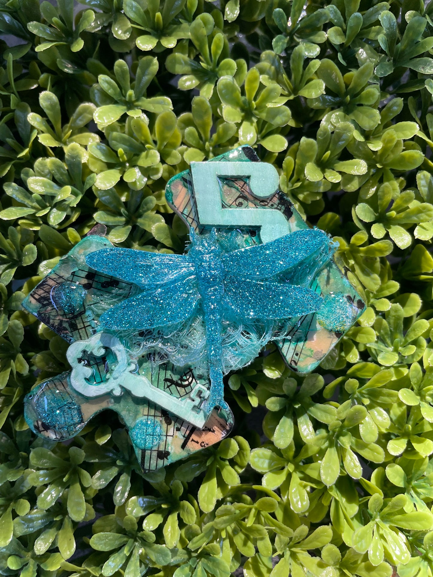 Ice Blue Dragonfly on Wood Puzzle Piece