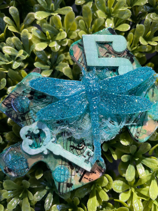 Ice Blue Dragonfly on Wood Puzzle Piece