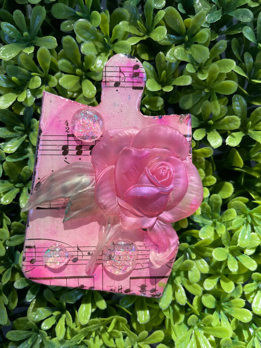 Pink Rose on Music Sheet Magnet